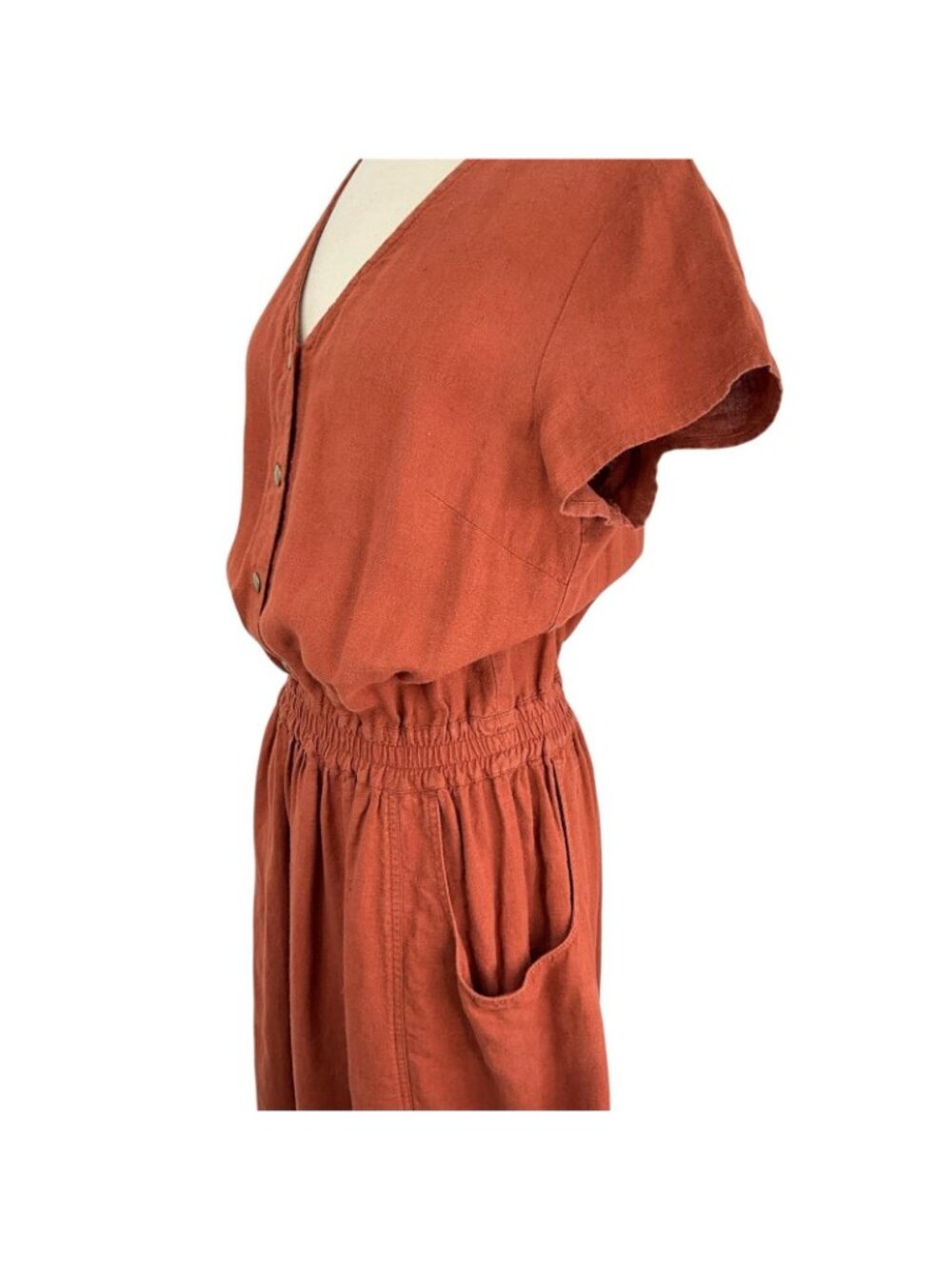 Not Perfect Linen Reine Waisted Linen Dress Womens M Orange Short Sleeve Pockets - Picture 4 of 14
